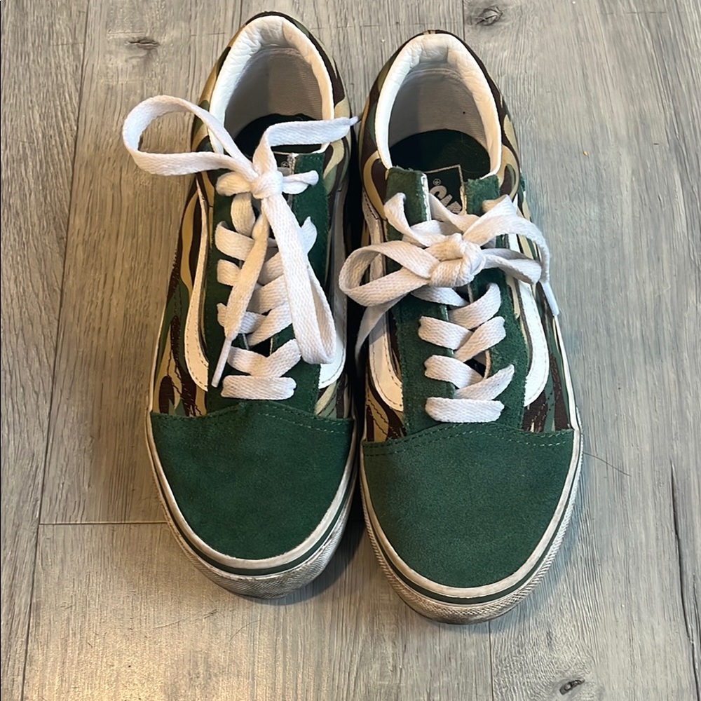 Vans Green and Camouflage Sneakers with White Laces